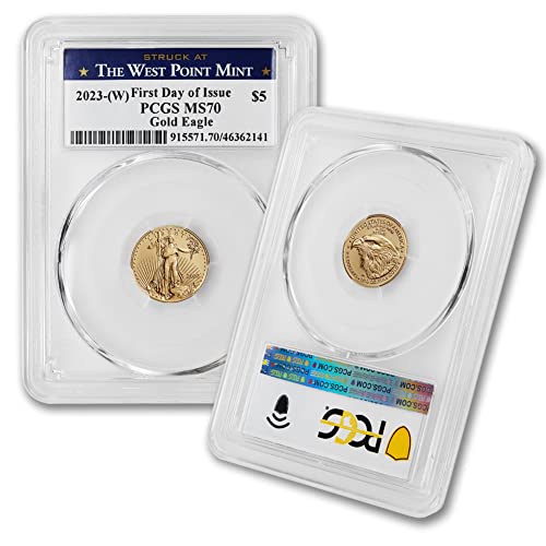 Монета MS-70 златни кюлчета American Eagle тегло 1/10 унция, без марка мента 2023 година (Първия ден на издаване