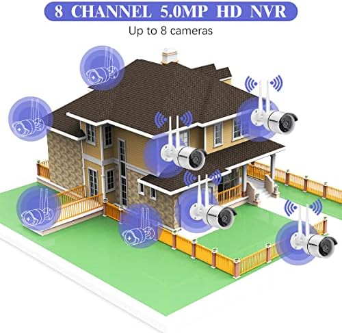 8-Канален WiFi видео Рекордер за дома системи за видеонаблюдение, Мрежови видео Рекордер 3K 5.0 MP 1536P, Dvr с вграден WiFi, Onvif записващо устройство, Безжична Видеорегистратор