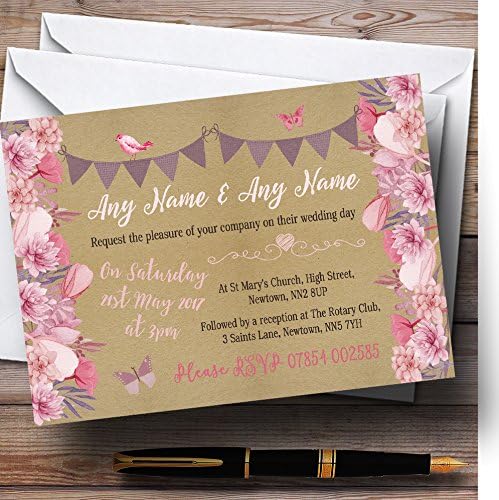 Пощенска картичка с Сиреневыми и Розови Лъкове в селски стил и Флорални Персонализираните Покани на Вечер на рецепция