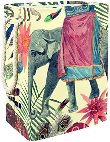 Чанта за мръсни дрехи Ретро Индийски Слон Маймуни Паун Крава Екзотични Цветя, Кошници За Съхранение на Бельо с Подвижни Скоби Актуализирана Сгъваема Кошница за др?