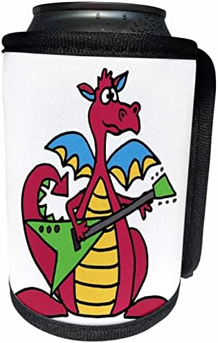 3dRose Забавен Сладък Червен Дракон, Свири на электрогитаре. - Опаковки за бутилки-охладители (cc_352603_1)