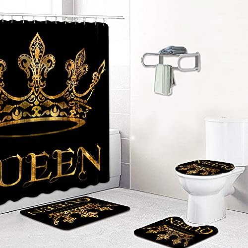 OuElegent 4 бр. Комплекти Завеса за душ Queen с Нескользящими подови изтривалки на разположение, Капак за Тоалетна