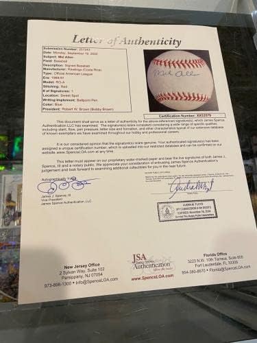 Мел Алън Тази седмица Бейзбол Янкис телевизионен оператор, на Сингъл е Подписал Бейзбол Jsa - Бейзболни топки