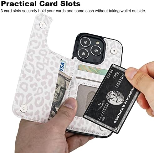 HAOPINSH за iPhone 13 Pro Калъф-Портфейл с държач за карти, калъф-книжка с панти капак и шарките на бял Леопарди и Гепарди, Калъф-награда от Изкуствена кожа с отделения за карт