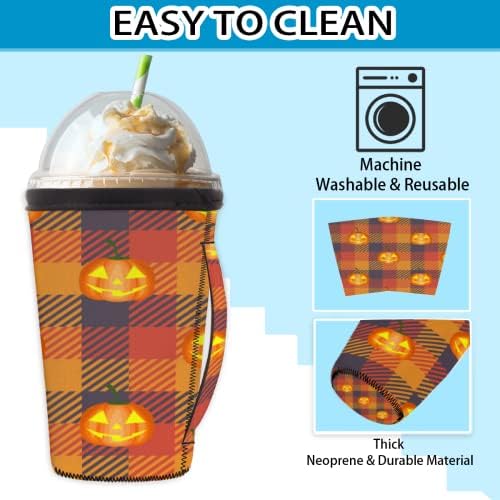 Оранжево-Черна Клетчатая Страшно Тиква за многократна употреба Кафе ръкав С лед с дръжка От Неопрен За Напитки,
