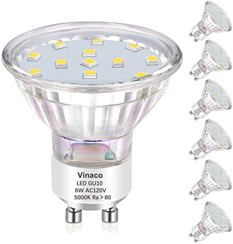 Led лампи Vinaco GU10 с регулируема яркост, по-дълъг живот от 25 000 часа, което е равно на 50 W led лампа GU10 5000 ДО дневна светлина, на ъгъла на лъча на 120 °, led лампа MR16 GU10, 6 W = 50 W, led к?
