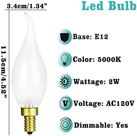 Led лампа FLMAMT с регулируема яркост CA10 (CA11) E12 Млечен цвят с мощност от 2 W, Еквивалент на 25 W, Крушка за полилеи-канделябра дневна светлина 5000 До с загнутым фитил, опаковк?