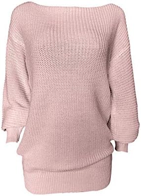 Женствена Рокля-пуловер, Вязаное Рокля с дълъг ръкав, Пуловер, Пуловер, Вязаное Рокля с деколте, Рокля-пуловер