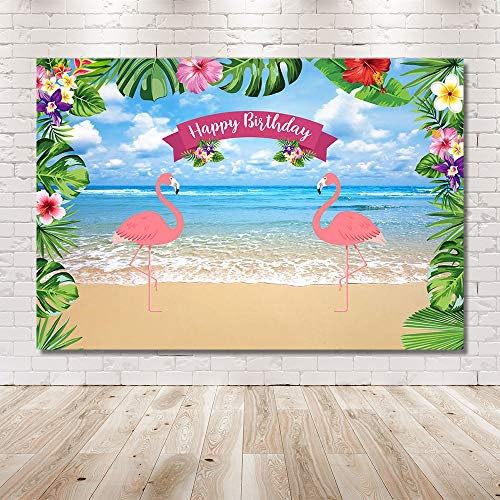MEHOFOND 7x5 фута Летни Фламинго За Момичета, Фонове, за Снимки на Рожден Ден, Алоха, Тропически Цветя, Нека, Фламинго за Момичета, Украса за Плаж, Морски партита, Хавайски