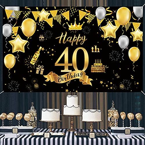 Mocossmy С 40-ти Рожден Ден на Фона на Банер Украса За Партита, Много Голям Черен Златен Плакат честит Рожден