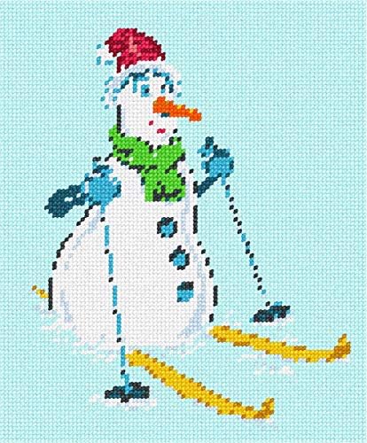 комплект за бродиране pepita: Снежен човек На ски, 7 x 8