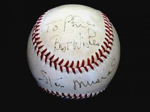 Stan Musial 3 X Mvp Wsc Hof Кардиналите Подписаха Авто Реколта Бейзболни топки Giles Onl Jsa - MLB, Използвани в играта