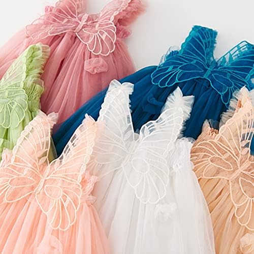 KAGAYD/ Ежедневна рокля за момичета, обличане на подтяжках от тюл с пеперуди Без ръкави за малки момичета, Рокля на Принцеса за Танци, Дрехи (Бели, 2-3 години)