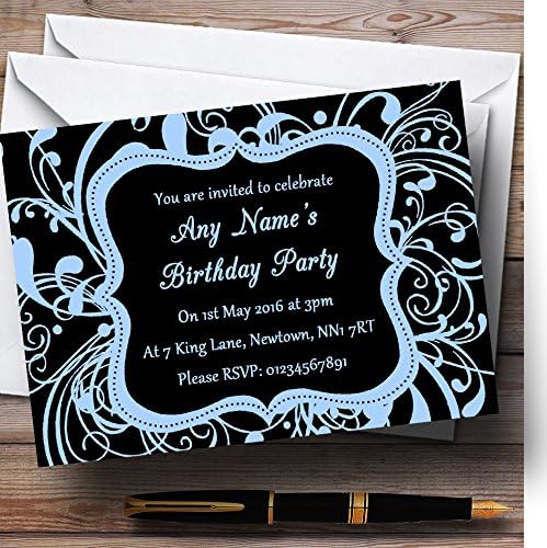 Персонални Покани на рожден Ден в черно-Синьо стил Завъртете Deco