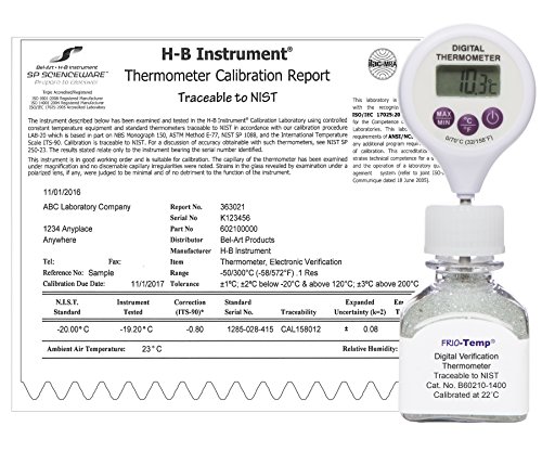 SP Bel-Art, H-B Frio-Temp е Калибриран Електронен контролен термометър за леденцовых щеки; 0 /70C (32/158F), калибриране на околната среда 22C (B60210-1400)