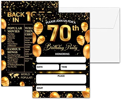 Покани за парти в чест на 70-годишнината Chuxvon, Черно-Златни Покани за рожден Ден, Покани за мъже и Жени,