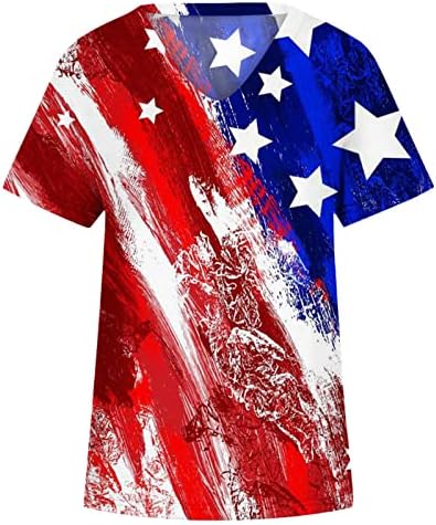 Западните Ризи за Жени, Върхове с Принтом Американския Флаг, Тениска с V-образно деколте и Къс Ръкав, Блузи Ден на Независимостта на 4 Юли