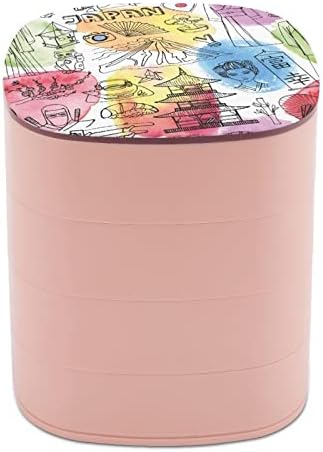 Ковчег за Бижута NAHAN Japan Doodle Elements Portable Пътен Калъф За Бижута ABS Кутия За Съхранение на Бижута Pink за Колиета Пръстени Обеци