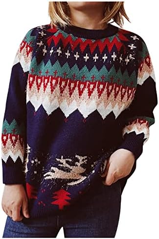 Жена Коледен Пуловер Модерна Шапка Сладък Пуловер с Кръгло деколте от Картун Ваканция