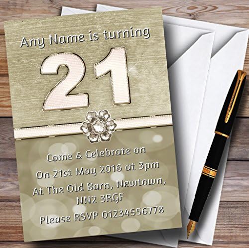 Титаново-Златни и Бели Персонални Покани за участие в 21-ия рожден ден