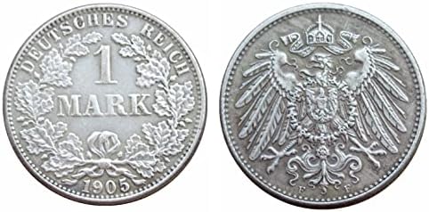 Възпоменателна Монета от Германската 1 Марка 1905 г. ADEFGJ, Чуждестранна Копие, сребърно покритие Възпоменателна