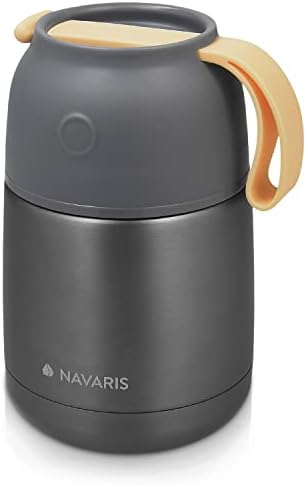 Банка за хранене Navaris с вакуумна изолация - Контейнер-колба от неръждаема стомана с широко гърло за топла или студена вечеря - Размер S (15,2 унции / 450 мл), тъмно сив