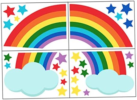 4 Листа Цветни Стикери за стена с Дъга и Облаците, Звездите, с Преливащи се цветове Тапети, Водоустойчив Подвижни