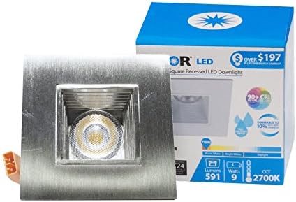 NICOR Lighting 2-инчов квадратен led лампа с никелова покритие, 3000 К (DQR2-10-120- 3K-NK-BF)