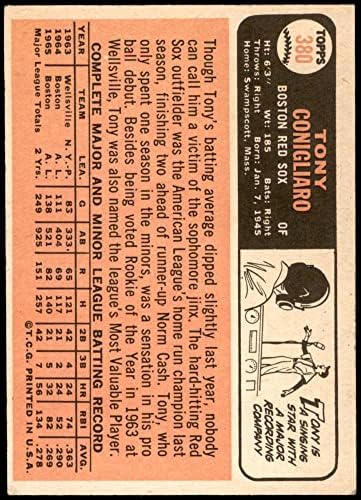 1966 Topps # 380 Тони Конильяро на Бостън Ред Сокс (Бейзболна картичка) EX+ Ред Сокс