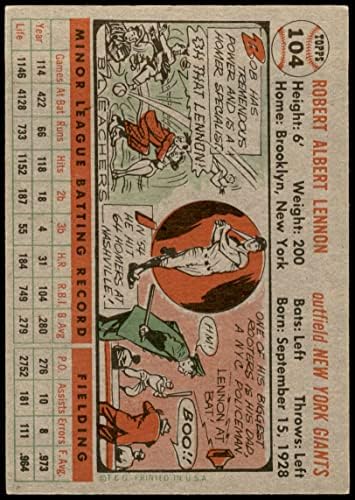 1956 Topps 104 ГРАЙ Боб Ленън в Ню Йорк Джайентс (Бейзболна картичка) (Сиво въртене) на БИВШИЯ Джайентс