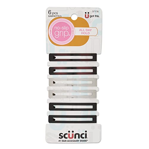 Фиби Scunci by Conair с противоплъзгаща се дръжка, плътно до центъра, Щипки за коса различни неутрални метални цветове, опаковката може да се различават, 18 опаковки